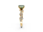 Solitaire Engagement Ring Setting for Fancy Green Asscher Cut Center with Bar-Station Pave Twist and Prong Head in Yellow Gold