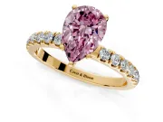 Open Basket Engagement Ring Setting for Fancy Pink Pear-Shaped Center with Pave Band and Prong Head in Yellow Gold