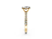 Solitaire Engagement Ring Setting for Oval Center with Round Cut Pave Band and Prong Head in Yellow Gold