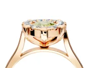 Single Halo Engagement Ring Setting for Fancy Yellow Pear-Shaped Center with Corner Claws, Plain Band and Prong Head in Rose Gold