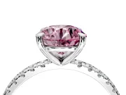Solitaire Engagement Ring Setting for Fancy Pink Round Cut Center with Fine Pave Narrow Band and Prong Head in Platinum