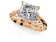 Solitaire Engagement Ring Setting for Princess Cut Center with Filigree Accent Basket and Prong Head in Rose Gold