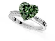 Solitaire Engagement Ring Setting for Fancy Green Heart-Shaped Center with Engraved Milgrain Band and Prong Head in Platinum