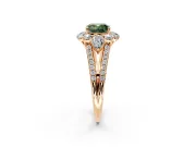 Halo Engagement Ring Setting for Fancy Green Cushion Cut Center with Two-Strand Split Shank and Prong Head in Rose Gold