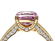 Solitaire Engagement Ring Setting for Fancy Pink Asscher Cut Center with Milgrain-Framed Pave Band and Prong Head in Yellow Gold