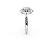 Floral Halo Engagement Ring Setting for Radiant Cut Center with Pave Accents and Prong Head in White Gold