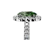 Pave Halo Engagement Ring Setting for Fancy Green Oval Center with Single Row Pave Band and Prong Head in Platinum