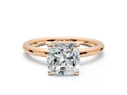 Hidden Halo Engagement Ring Setting for Cushion Cut Center with Thin Rounded Band and Prong Head in Rose Gold