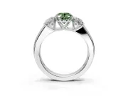 3 Stone Engagement Ring Setting for Fancy Green Oval Center with Raised Basket Heads and Prong Head in Platinum
