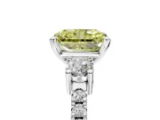 3 Stone Engagement Ring Setting for Fancy Yellow Radiant Cut Center with Round Cut Side Accents and Prong Head in White Gold