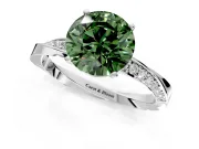 Side Accent Engagement Ring Setting for Fancy Green Round Cut Center with Accent Shoulders and Prong Head in Platinum