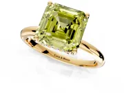 Hidden Halo Engagement Ring Setting for Fancy Yellow Asscher Cut Center with Thin Round-Wire Band and Prong Head in Yellow Gold