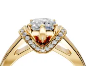 Solitaire Engagement Ring Setting for Radiant Cut Center with Wide Band, Pave Collar and Prong Head in Yellow Gold