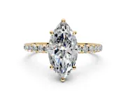 Solitaire Engagement Ring Setting for Marquise Center with Micro Pave Band and Prong Head in Yellow Gold