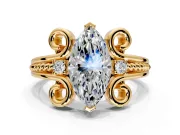 Solitaire Engagement Ring Setting for Marquise Center with Twisted Band and Scroll Prong Head in Yellow Gold
