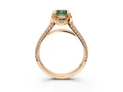 Solitaire Engagement Ring Setting for Fancy Green Cushion Cut Center with Accented Split Shank and Prong Head in Rose Gold
