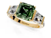 Channel-Set Engagement Ring Setting for Fancy Green Asscher Cut Center with Baguette Band and Prong Head in Yellow Gold