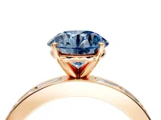 Solitaire Engagement Ring Setting for Fancy Blue Round Cut Center with Channel Baguette Band and Prong Head in Rose Gold