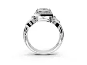 Halo Engagement Ring Setting for Princess Cut Center with Floral Band and Prong Head in Platinum