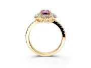 Floral Halo Engagement Ring Setting for Fancy Pink Emerald Cut Center with Pave Accents and Prong Head in Yellow Gold