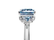 Hidden Halo Engagement Ring Setting for Fancy Blue Princess Cut Center with Plain Rounded Band and Prong Head in Sterling Silver