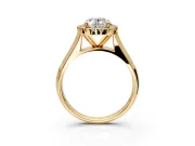 Halo Engagement Ring Setting for Oval Center with Square Band and Prong Head in Yellow Gold
