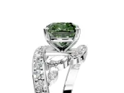 Solitaire Engagement Ring Setting for Fancy Green Cushion Cut Center with Pave Bypass Twist Band and Prong Head in White Gold