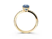 Solitaire Engagement Ring Setting for Fancy Blue Radiant Cut Center with Large Accent Band and Prong Head in Yellow Gold
