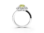 Floral Halo Engagement Ring Setting for Fancy Yellow Cushion Cut Center with Pave Accents and Prong Head in Platinum