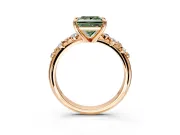 Solitaire Engagement Ring Setting for Fancy Green Princess Cut Center with Trailing Leaf Accent Band and Prong Head in Rose Gold