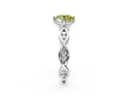 Solitaire Engagement Ring Setting for Fancy Yellow Round Cut Center with Accented Twist Band and Leaf Prong Head in Platinum