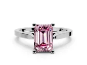 Solitaire Engagement Ring Setting for Fancy Pink Emerald Cut Center with Tapered Shoulders and Prong Head in Sterling Silver