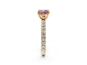 Solitaire Engagement Ring Setting for Fancy Pink Cushion Cut Center with Shared-Prong Accents and Prong Head in Yellow Gold