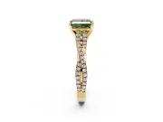 Solitaire Engagement Ring Setting for Fancy Green Princess Cut Center with Twisted Pave Split Shank and Prong Head in Yellow Gold