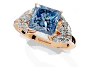 Leaf Cluster Engagement Ring Setting for Fancy Blue Princess Cut Center with Marquise Accents and Prong Head in Rose Gold