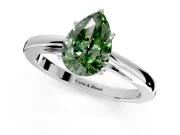 Solitaire Engagement Ring Setting for Fancy Green Pear-Shaped Center with Open Cathedral Shoulders and Prong Head in White Gold