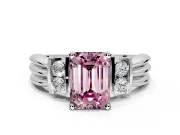 Solitaire Engagement Ring Setting for Fancy Pink Emerald Cut Center with Grooved Bar Accent Band and Prong Head in Platinum