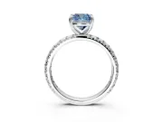 Solitaire Engagement Ring Setting for Fancy Blue Cushion Cut Center with Shared-Prong Accents and Prong Head in White Gold