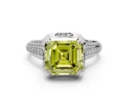 Solitaire Engagement Ring Setting for Fancy Yellow Asscher Cut Center with Accented Split Shank and Prong Head in White Gold