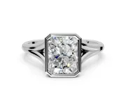 Solitaire Engagement Ring Setting for Radiant Cut Center with V Split Shank and Bezel Head in Platinum