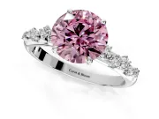 Cluster Engagement Ring Setting for Fancy Pink Round Cut Center with Round Cut Accent Band and Prong Head in Sterling Silver