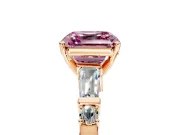 Bar-Set Engagement Ring Setting for Fancy Pink Asscher Cut Center with Tapered Baguette Accents and Prong Head in Rose Gold