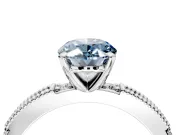 Solitaire Engagement Ring Setting for Fancy Blue Oval Center with Milgrain-Edged Pave Band and Prong Head in White Gold
