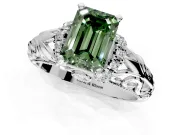 Solitaire Engagement Ring Setting for Fancy Green Emerald Cut Center with Filigree Accent Basket and Prong Head in Platinum