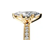 Solitaire Engagement Ring Setting for Marquise Center with Milgrain-Edged Pave Band and Prong Head in Yellow Gold