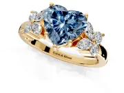 Floral Engagement Ring Setting for Fancy Blue Heart-Shaped Center with Marquise Cluster Shoulders and Prong Head in Yellow Gold