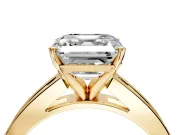 Solitaire Engagement Ring Setting for Asscher Cut Center with Princess Cut Channel Band and Prong Head in Yellow Gold