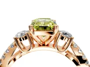 3 Stone Engagement Ring Setting for Fancy Yellow Emerald Cut Center with Pave Split Shank and Prong Head in Rose Gold