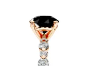 Solitaire Engagement Ring Setting for Fancy Black Round Cut Center with Alternating Size Accents and Prong Head in Rose Gold