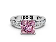 Solitaire Engagement Ring Setting for Fancy Pink Princess Cut Center with Channel-Set Accents and Prong Head in White Gold